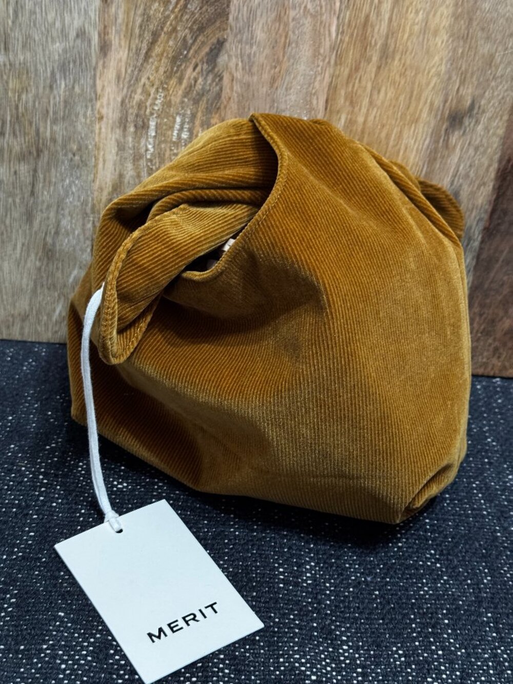 Merit Beauty Signature Corduroy Knot Bag, Honey Gold